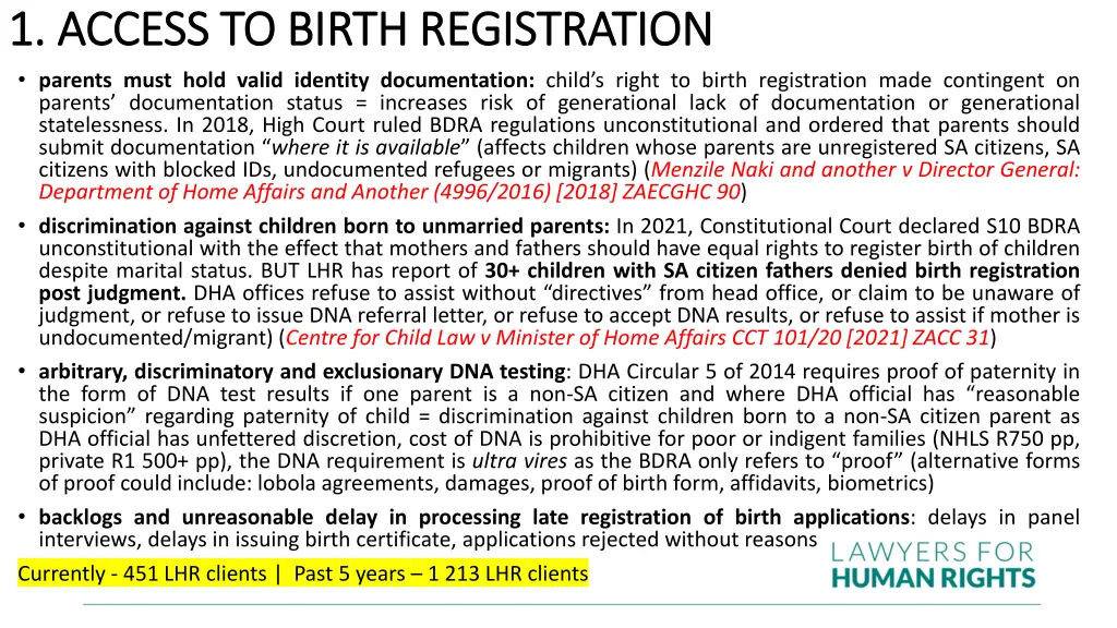 1 access to birth registration 1 access to birth