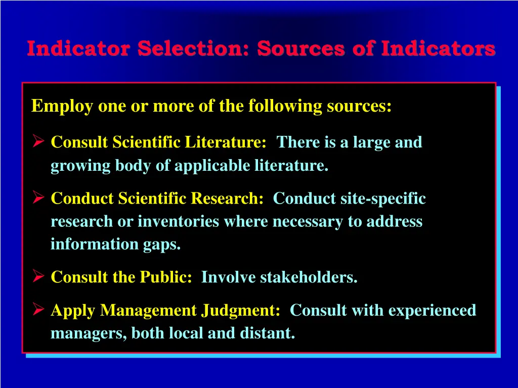 indicator selection sources of indicators