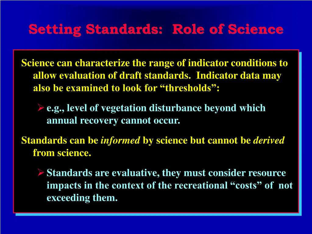 setting standards role of science