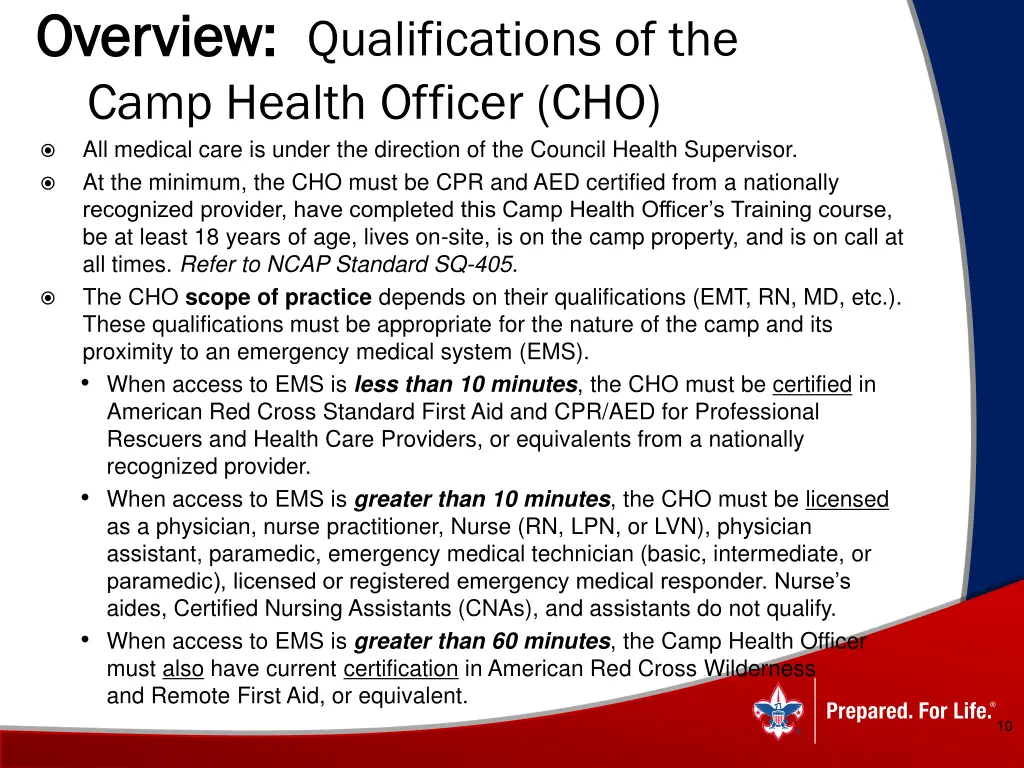 overview overview qualifications of the camp