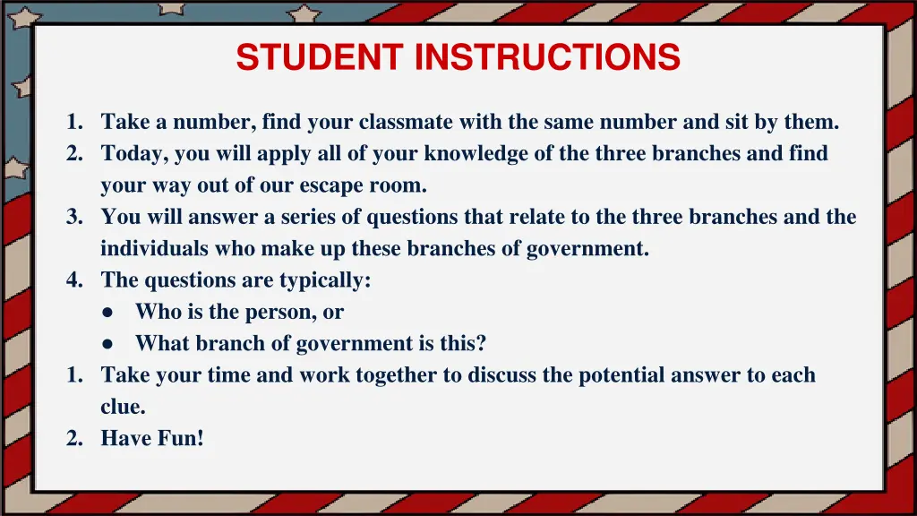 student instructions