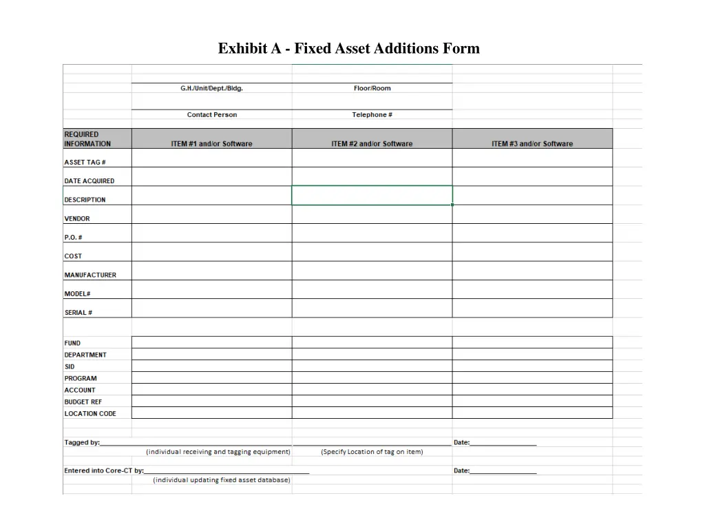 exhibit a fixed asset additions form