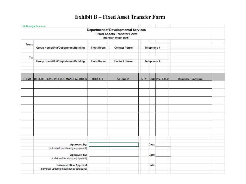 exhibit b fixed asset transfer form