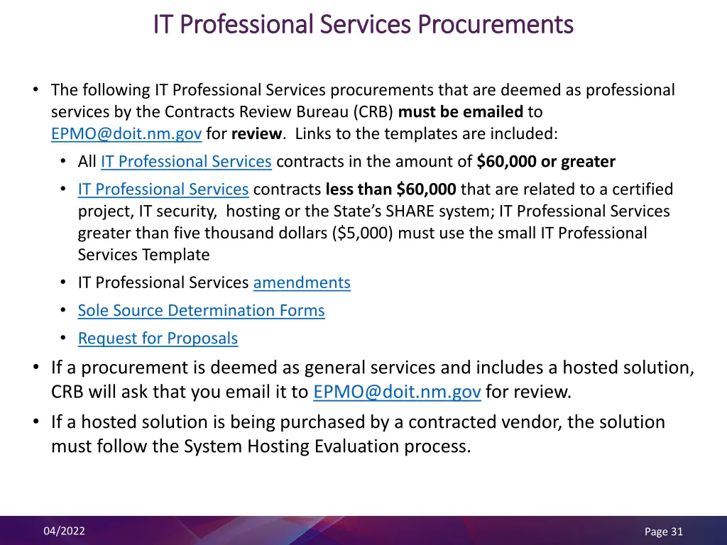 it professional services procurements