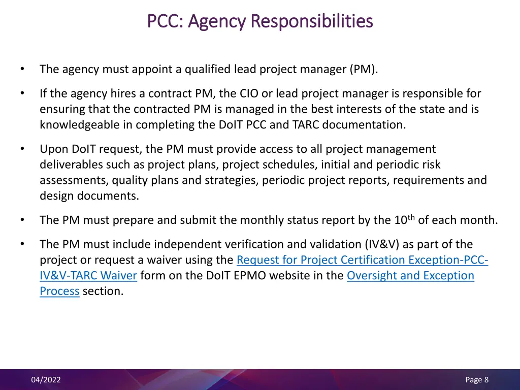 pcc agency responsibilities pcc agency