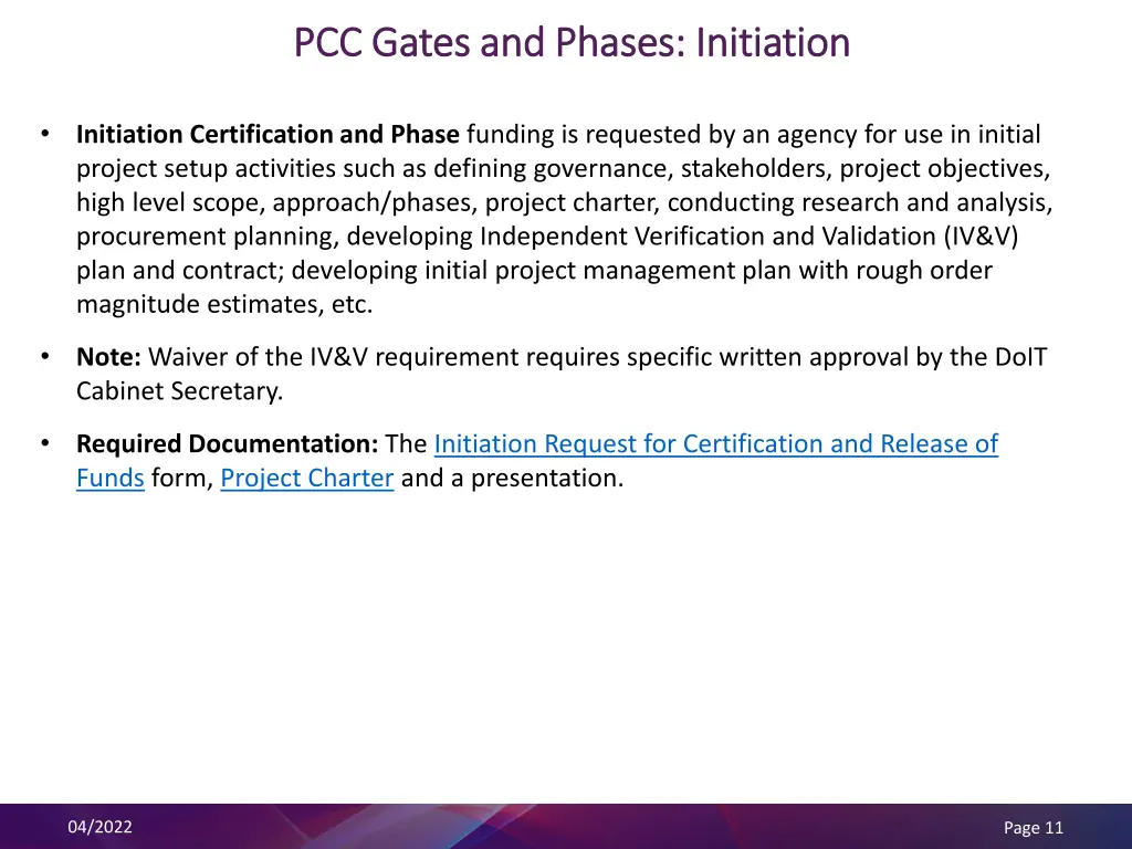 pcc gates and phases initiation pcc gates