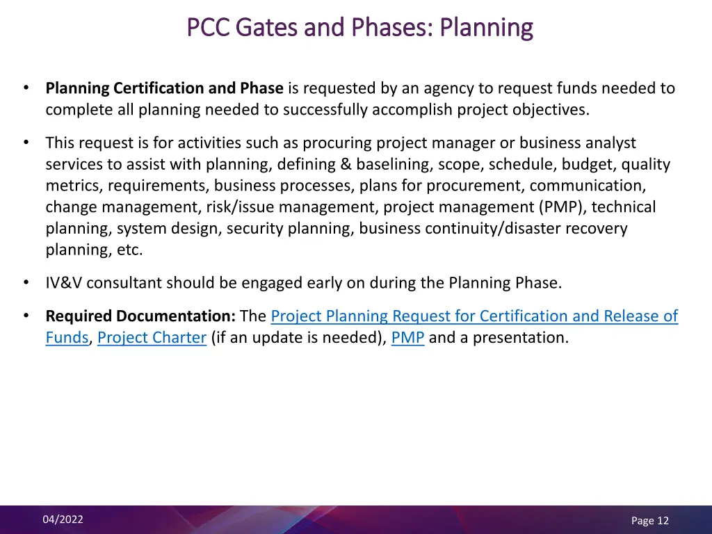 pcc gates and phases planning pcc gates