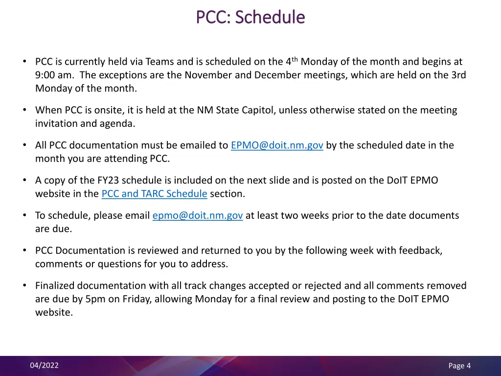 pcc schedule pcc schedule