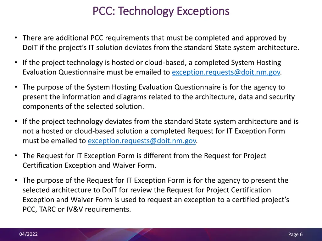 pcc technology exceptions pcc technology