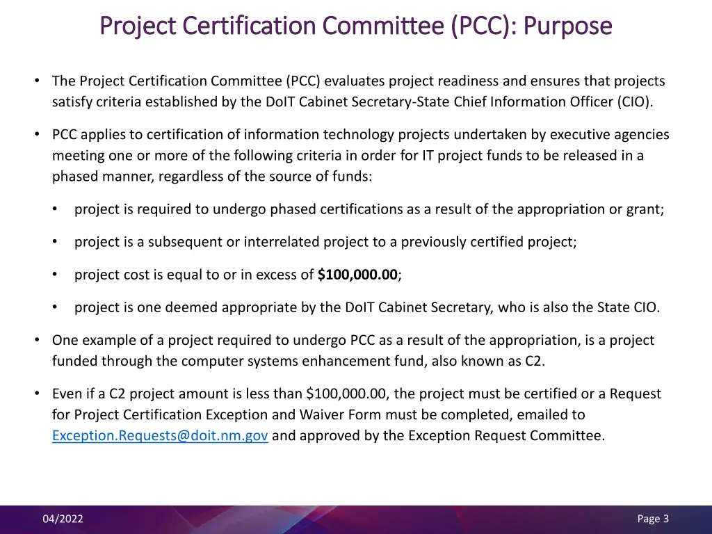 project certification committee pcc purpose