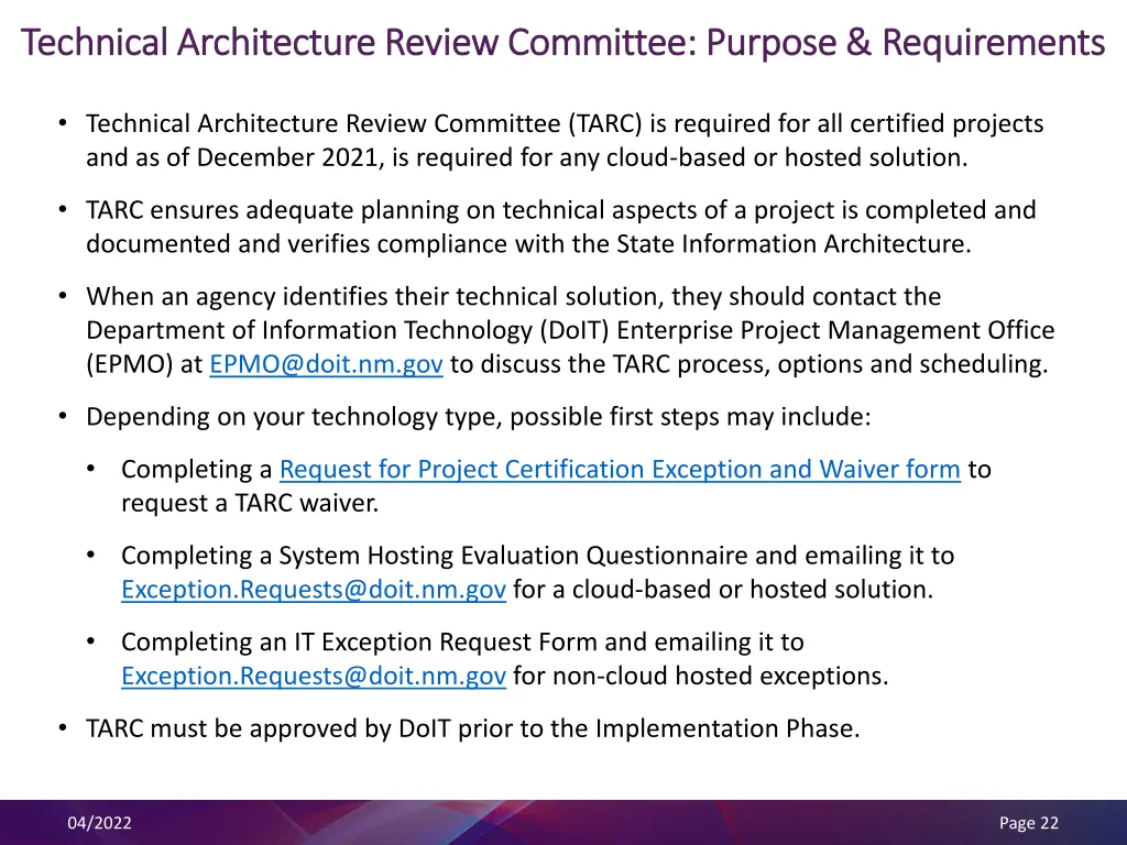 technical architecture review committee purpose