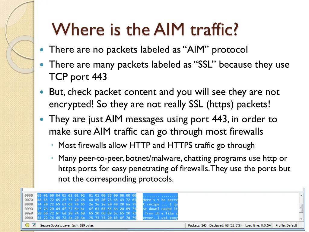 where is the aim traffic there are no packets