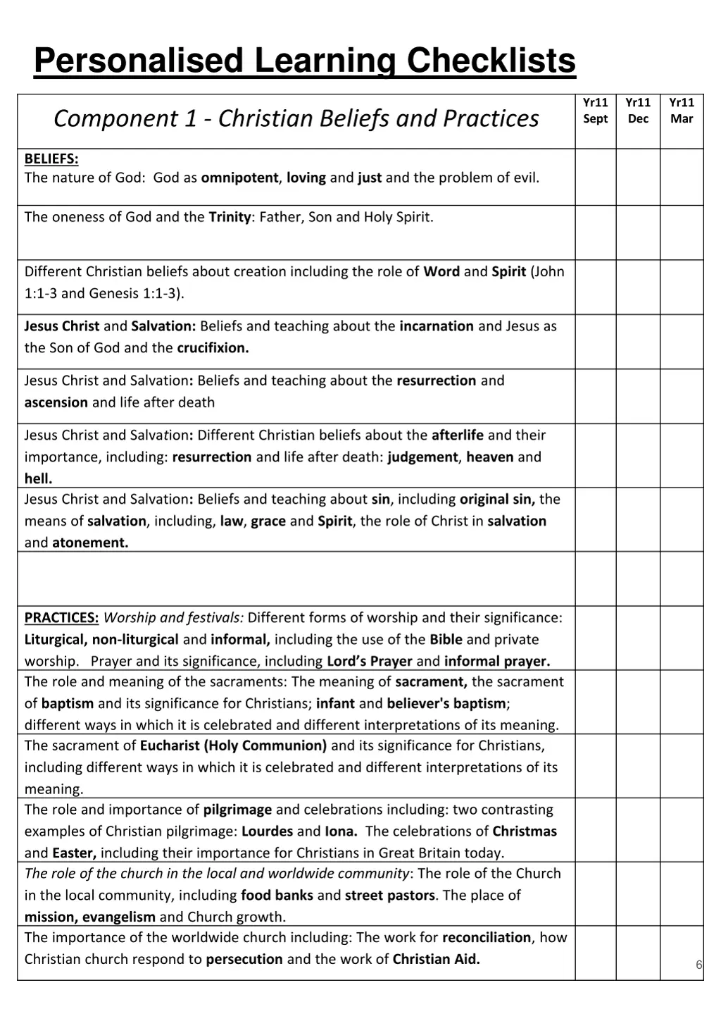 personalised learning checklists