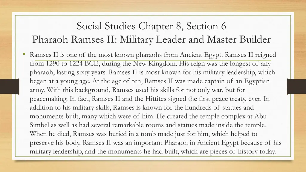 social studies chapter 8 section 6 pharaoh ramses 2