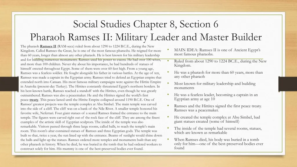 social studies chapter 8 section 6 pharaoh ramses