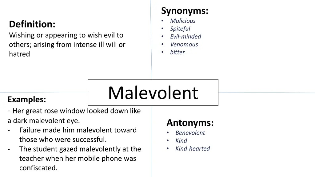 synonyms malicious spiteful evil minded venomous