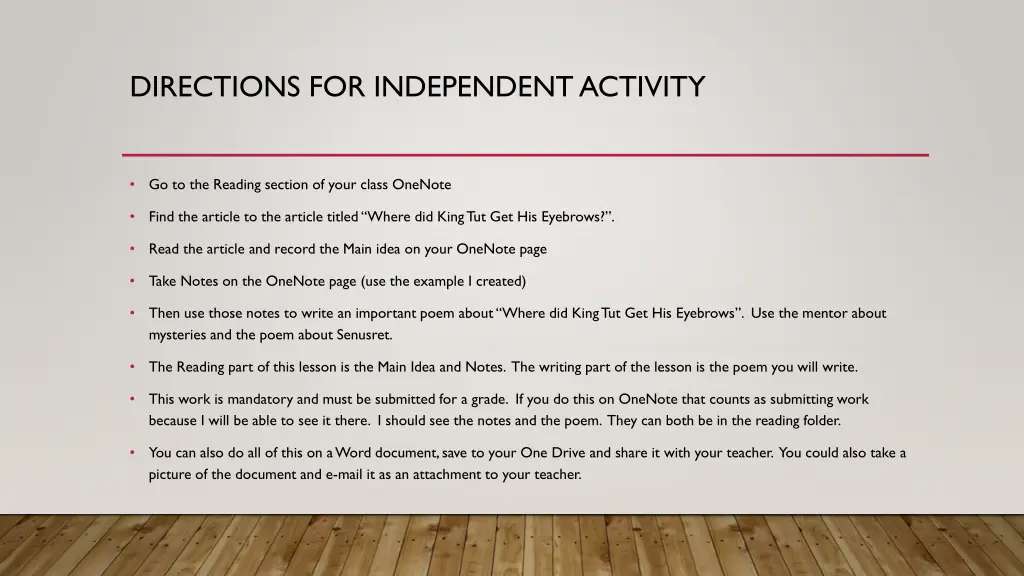 directions for independent activity