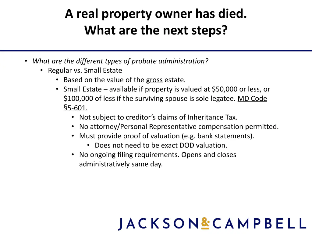 a real property owner has died what are the next 3