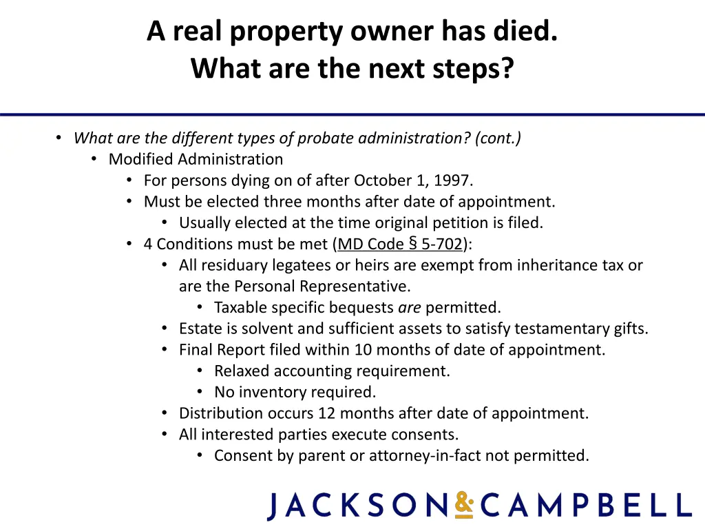 a real property owner has died what are the next 4