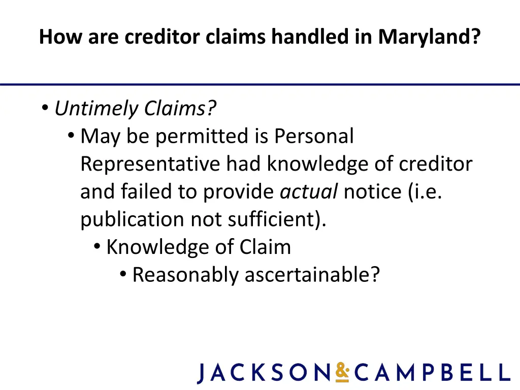 how are creditor claims handled in maryland 2