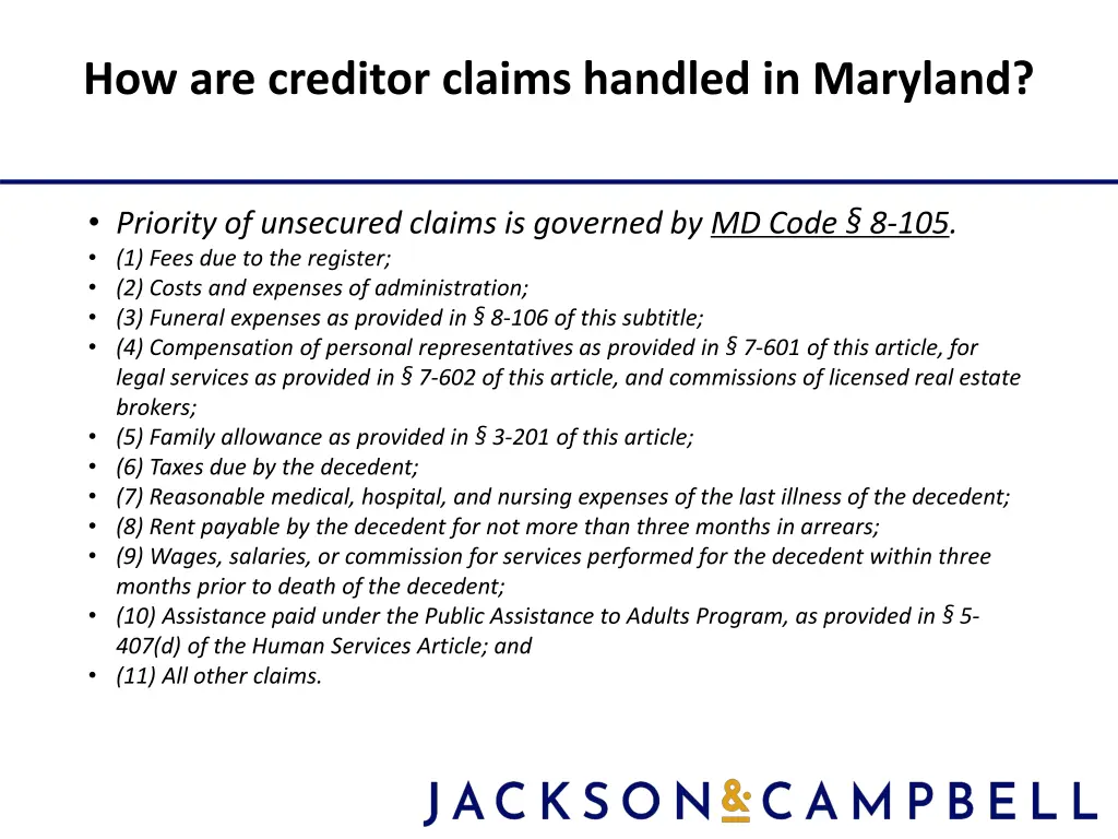 how are creditor claims handled in maryland 3