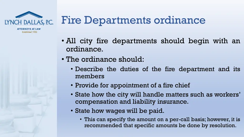 fire departments ordinance