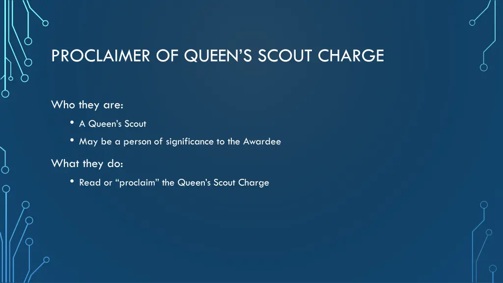 proclaimer of queen s scout charge