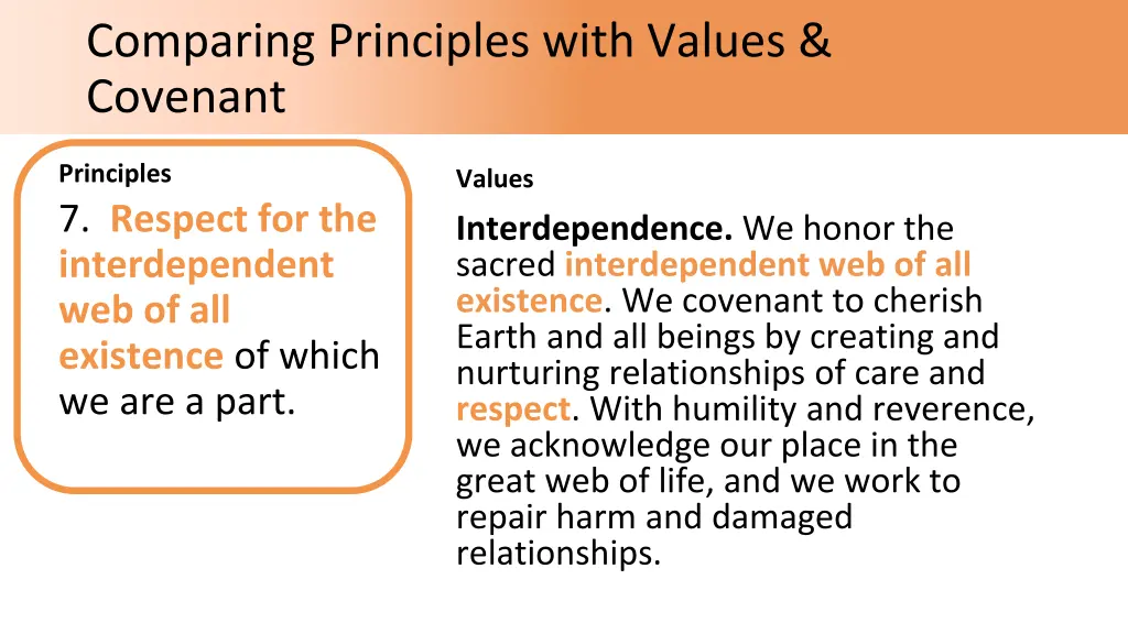 comparing principles with values covenant 1