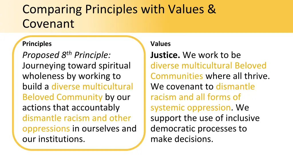 comparing principles with values covenant 2