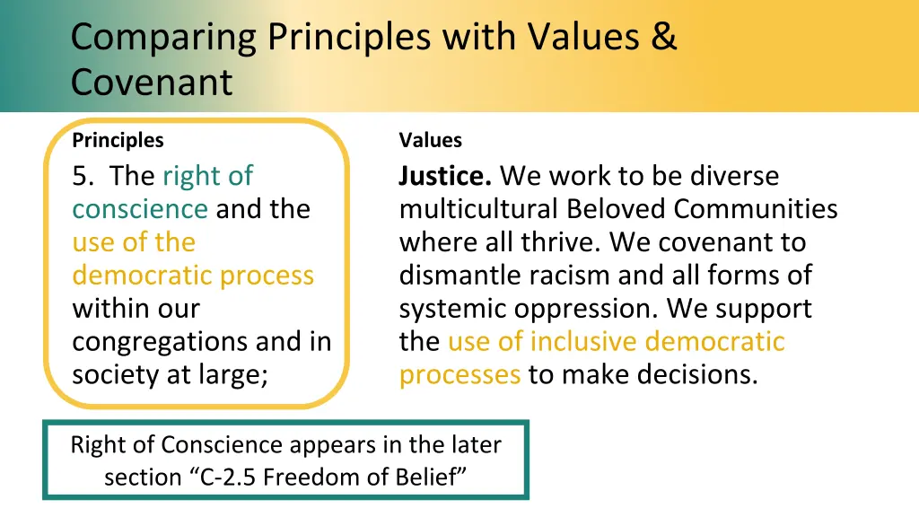 comparing principles with values covenant 4