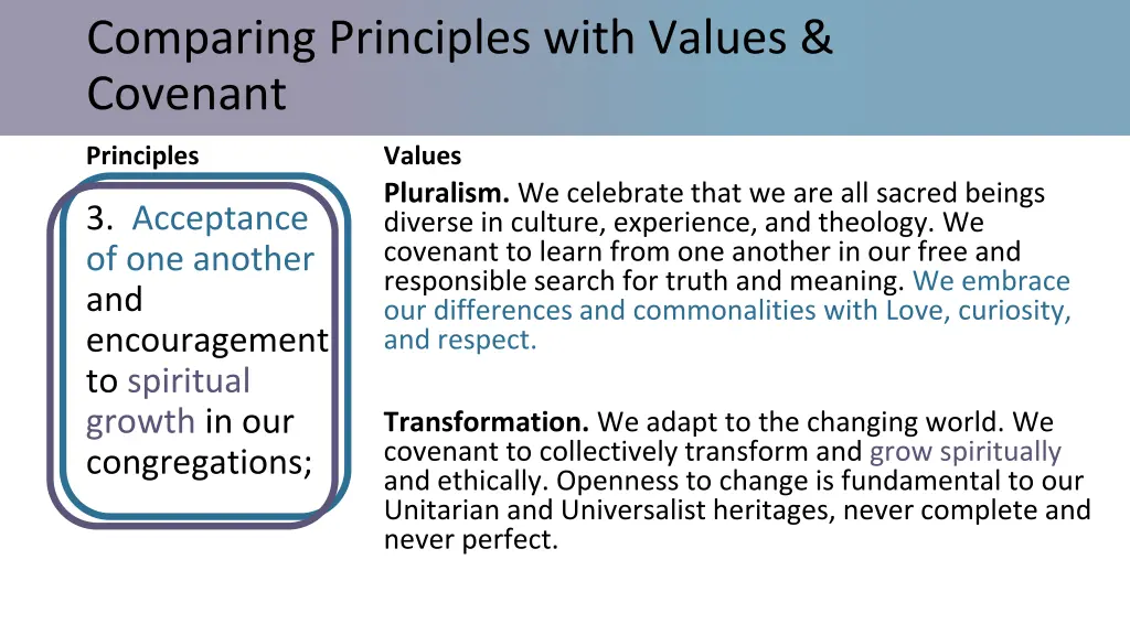 comparing principles with values covenant 5