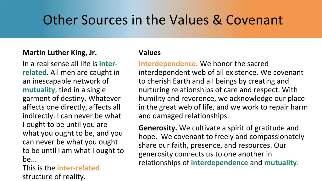 other sources in the values covenant 2