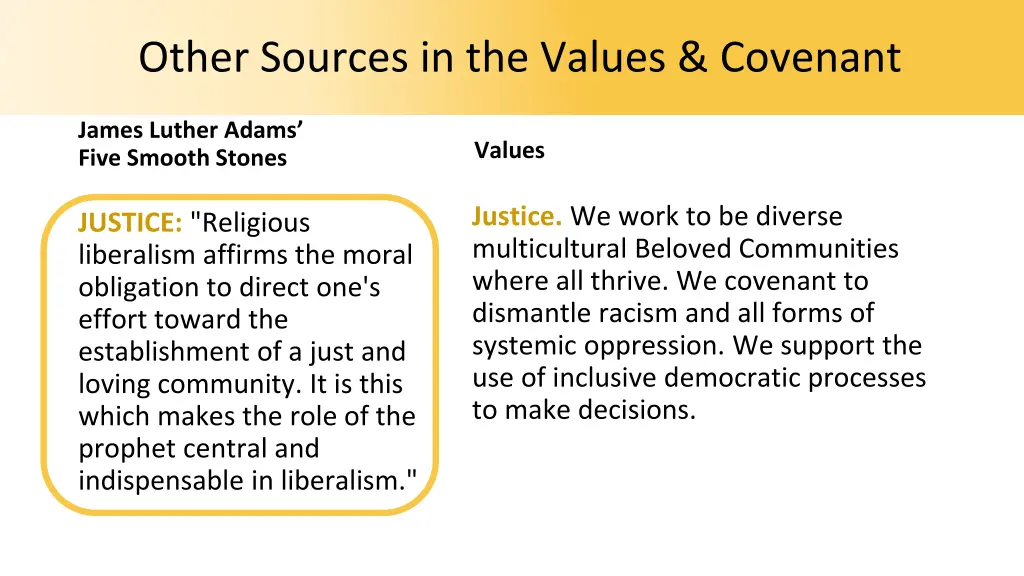 other sources in the values covenant 3