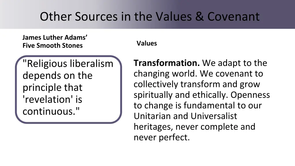 other sources in the values covenant 4