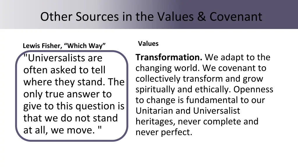 other sources in the values covenant 5