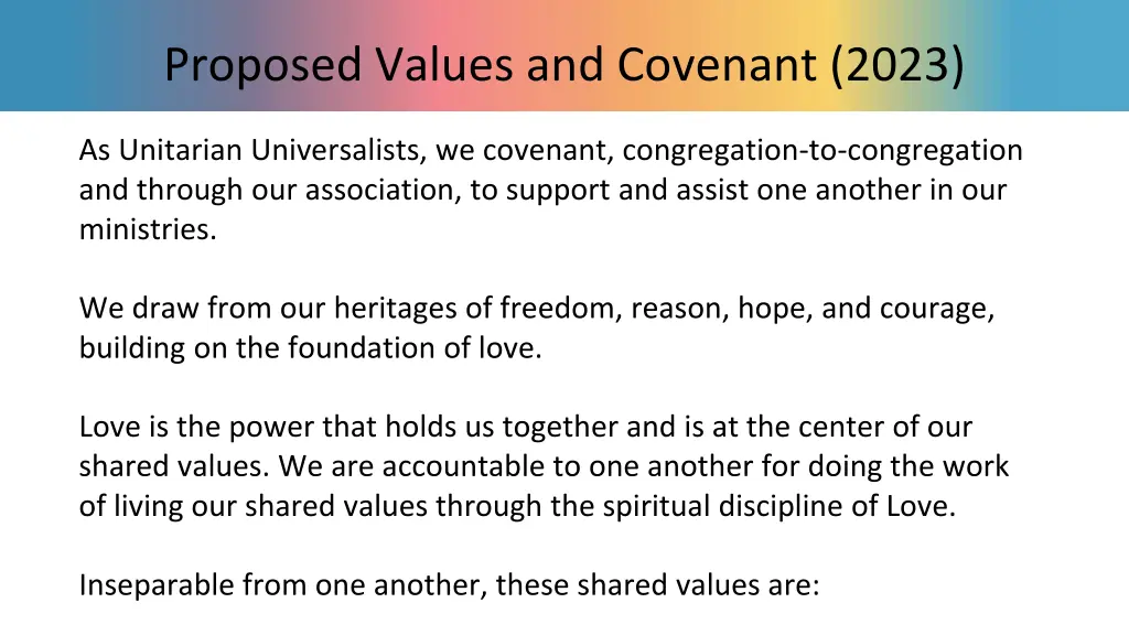 proposed values and covenant 2023