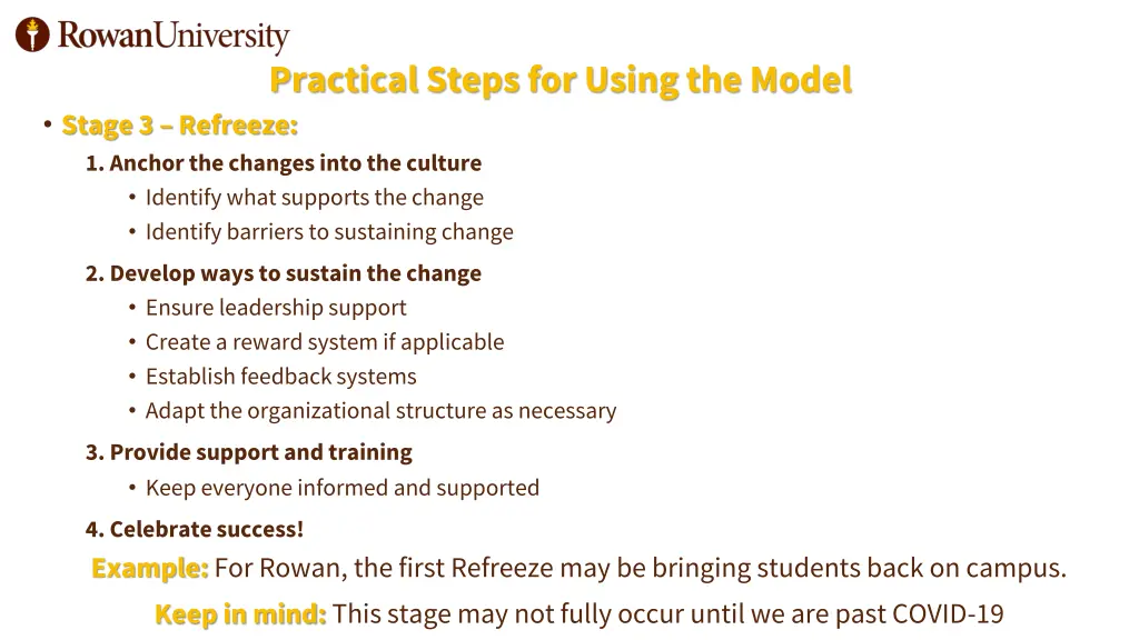 practical steps for using the model stage 1