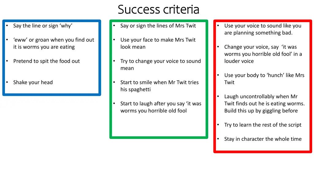 success criteria success criteria