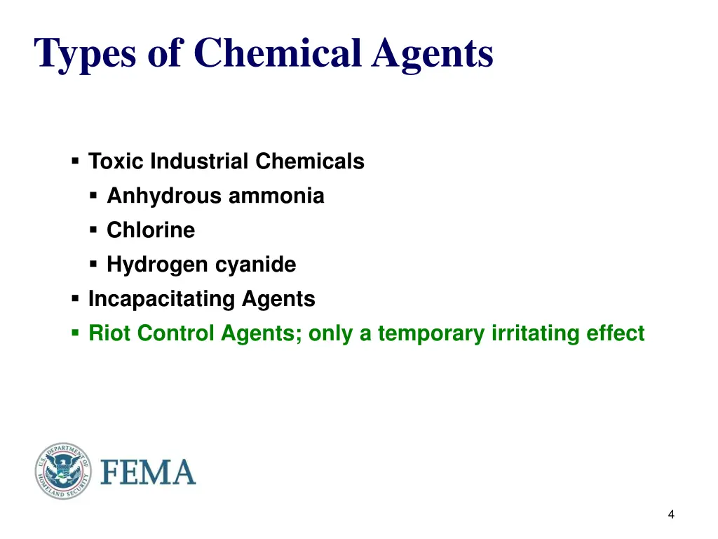 types of chemical agents