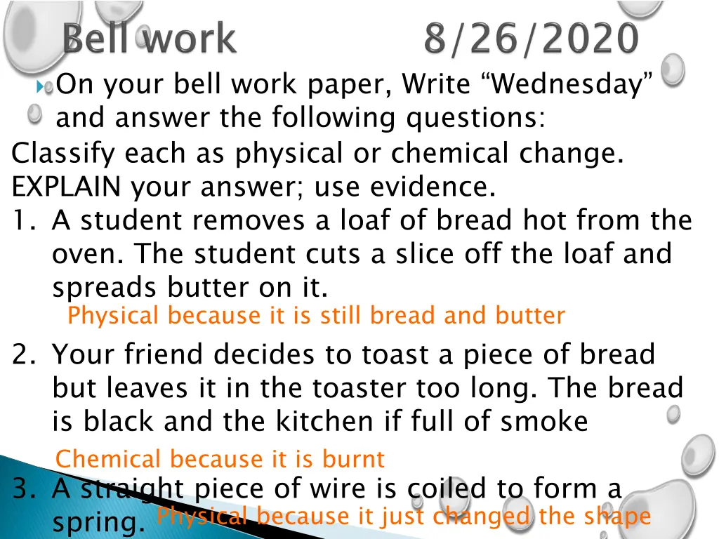 on your bell work paper write wednesday 1