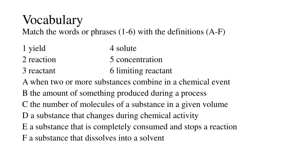 vocabulary match the words or phrases 1 6 with