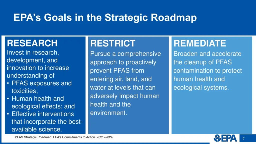 epa s goals in the strategic roadmap