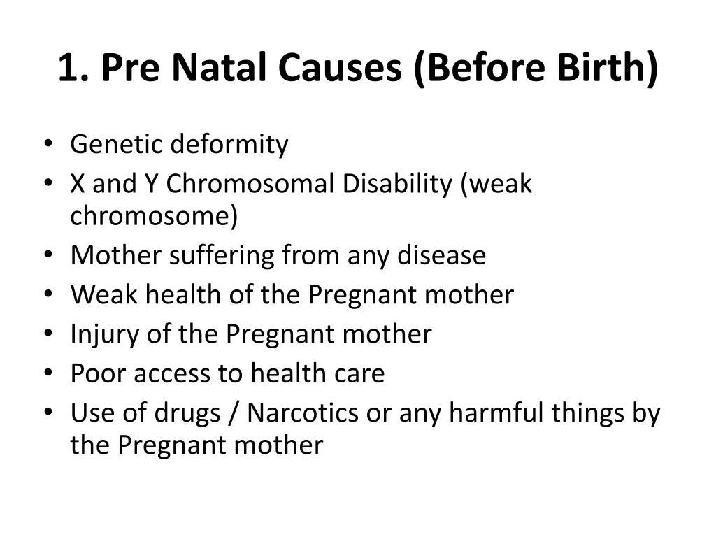 1 pre natal causes before birth