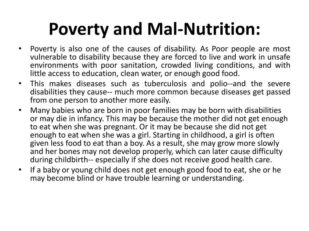 poverty and mal nutrition