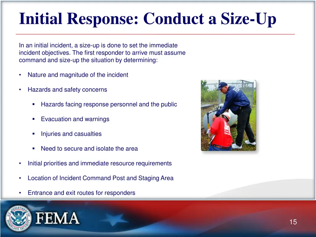 initial response conduct a size up