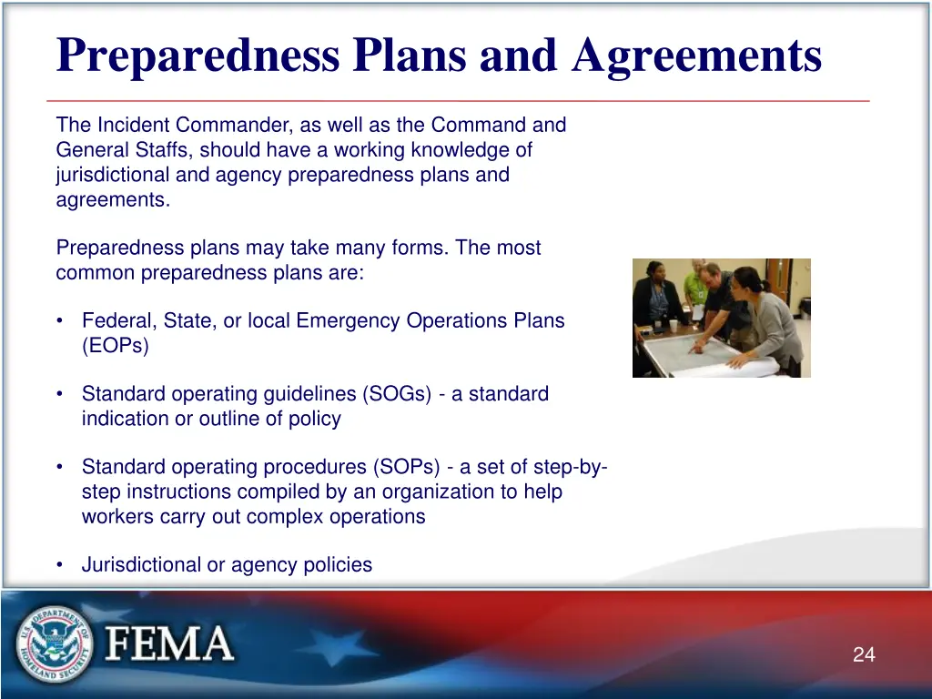 preparedness plans and agreements