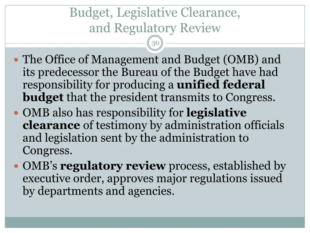 budget legislative clearance and regulatory review