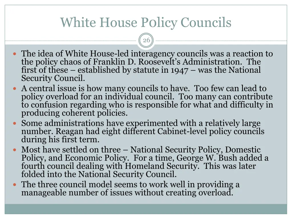 white house p0licy councils