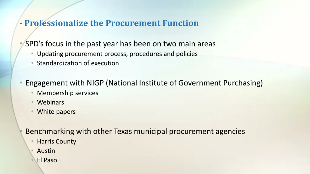 professionalize the procurement function