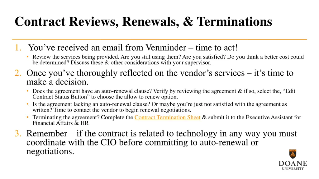 contract reviews renewals terminations